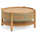 Table basse ronde beige et verte à ceinture ajourée et plateau inférieur