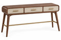 Console marron à trois tiroirs crème et pieds inclinés