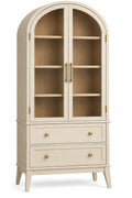Vitrine crème en arche avec portes vitrées et deux tiroirs